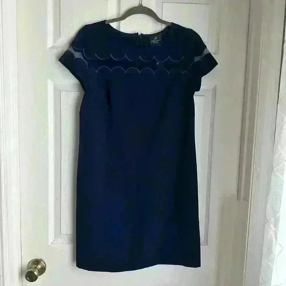 Adrianna Papell Women’s Blue Cutout Sheer Short Sleeve Career Dress New Size 4 - Picture 1 of 9
